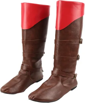 Mens Renaissance Pirate Pull On Boot Medieval Faux Leather Jazz Tall Boots for Halloween