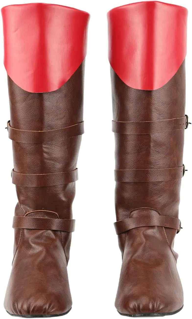 Mens Renaissance Pirate Pull On Boot Medieval Faux Leather Jazz Tall Boots for Halloween