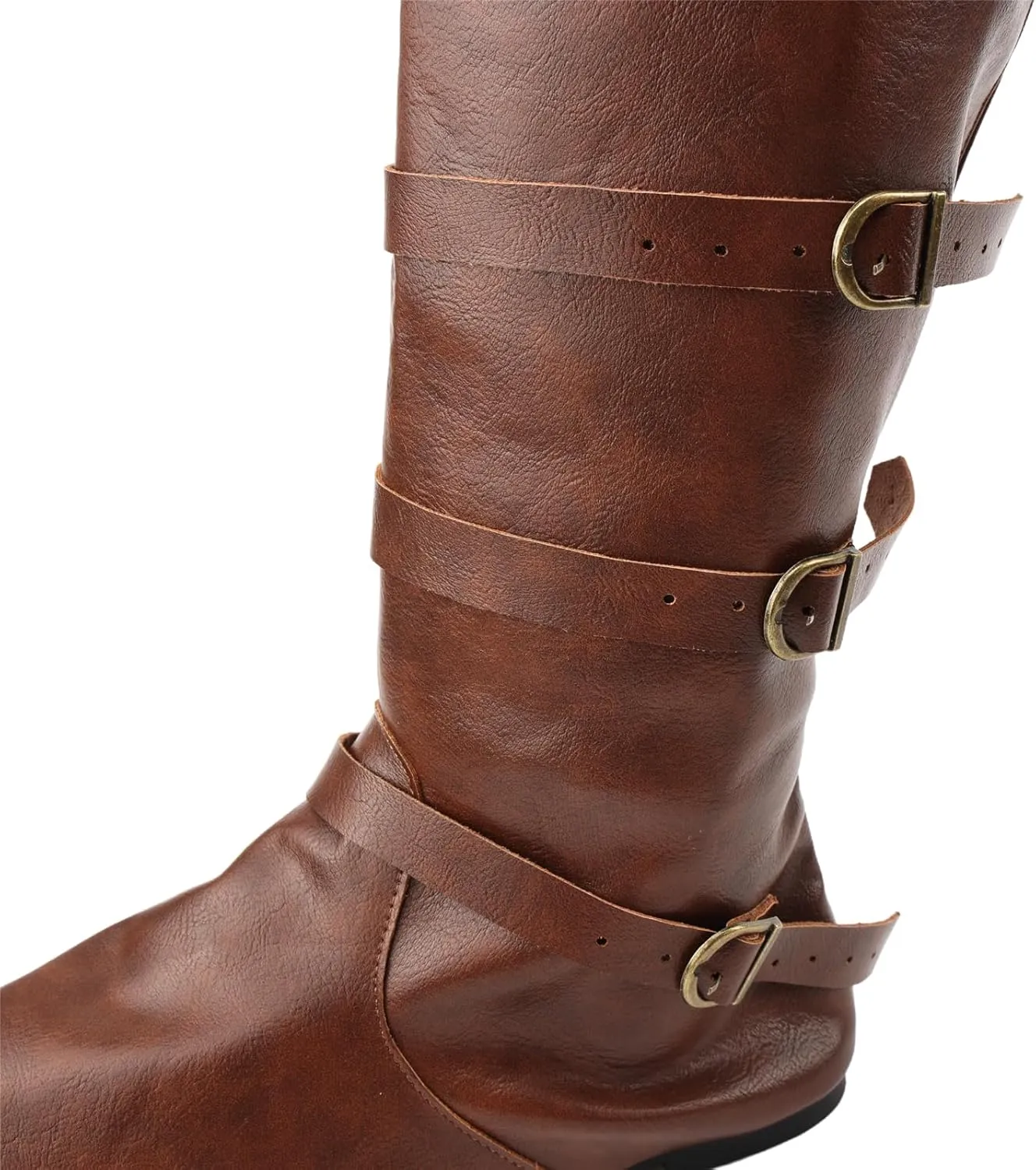 Mens Renaissance Pirate Pull On Boot Medieval Faux Leather Jazz Tall Boots for Halloween