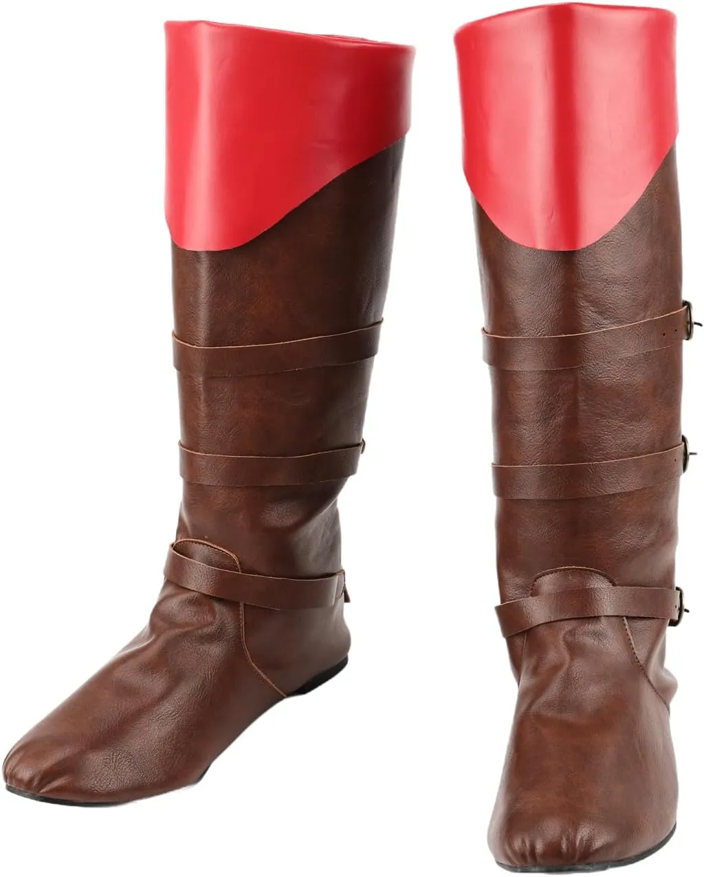 Mens Renaissance Pirate Pull On Boot Medieval Faux Leather Jazz Tall Boots for Halloween