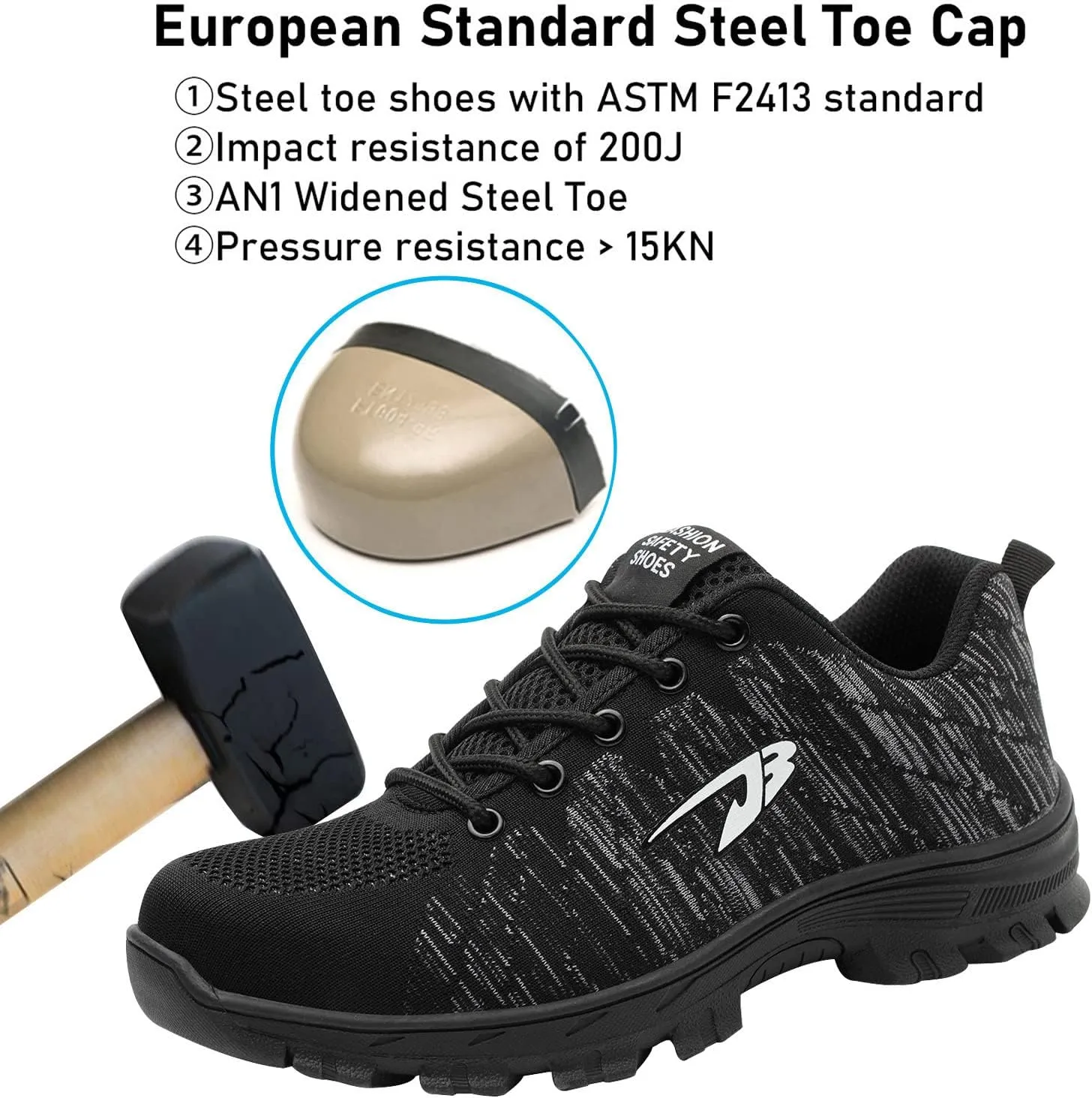 Men's Safety Toe Athletic Work Shoe,Lightweight Safety Shoes Slip Resistant Work Sneaker Breathable Puncture Proof Shoes,