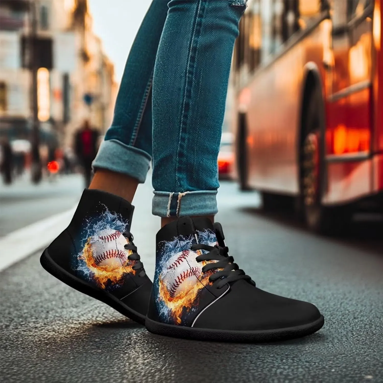 Mens Wide Toe Box Shoes High Top Lace Up Barefoot Sneakers Zero Drop Breathable Hiking Running Footwear