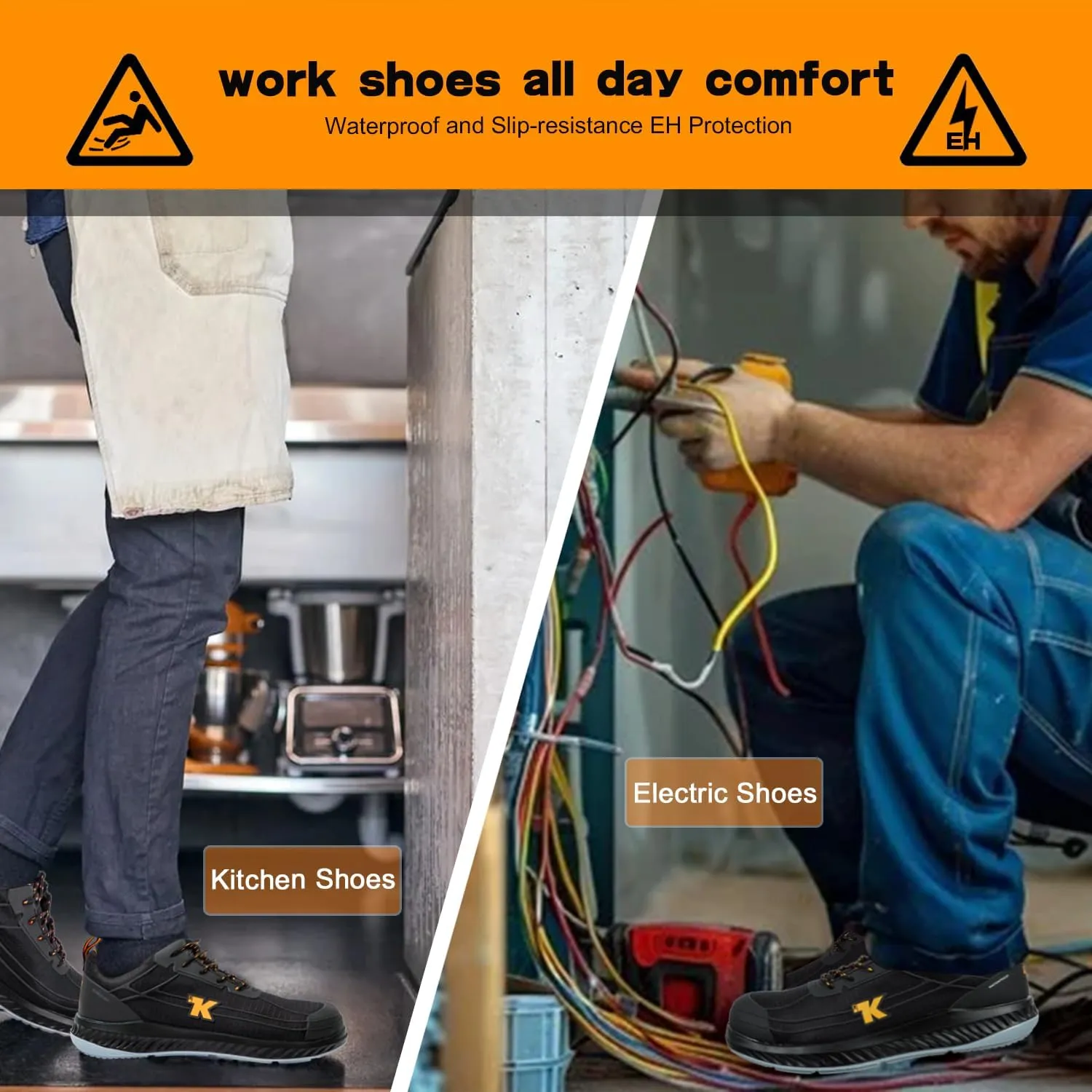 Men's Work & Safety Footwear, 100% Waterproof Composite Toe Electrical Hazard Industrial & Construction Safety Shoes ASTM F2413, Puncture Proof, Slip and Oil Resistant F3445 Work Sneakers