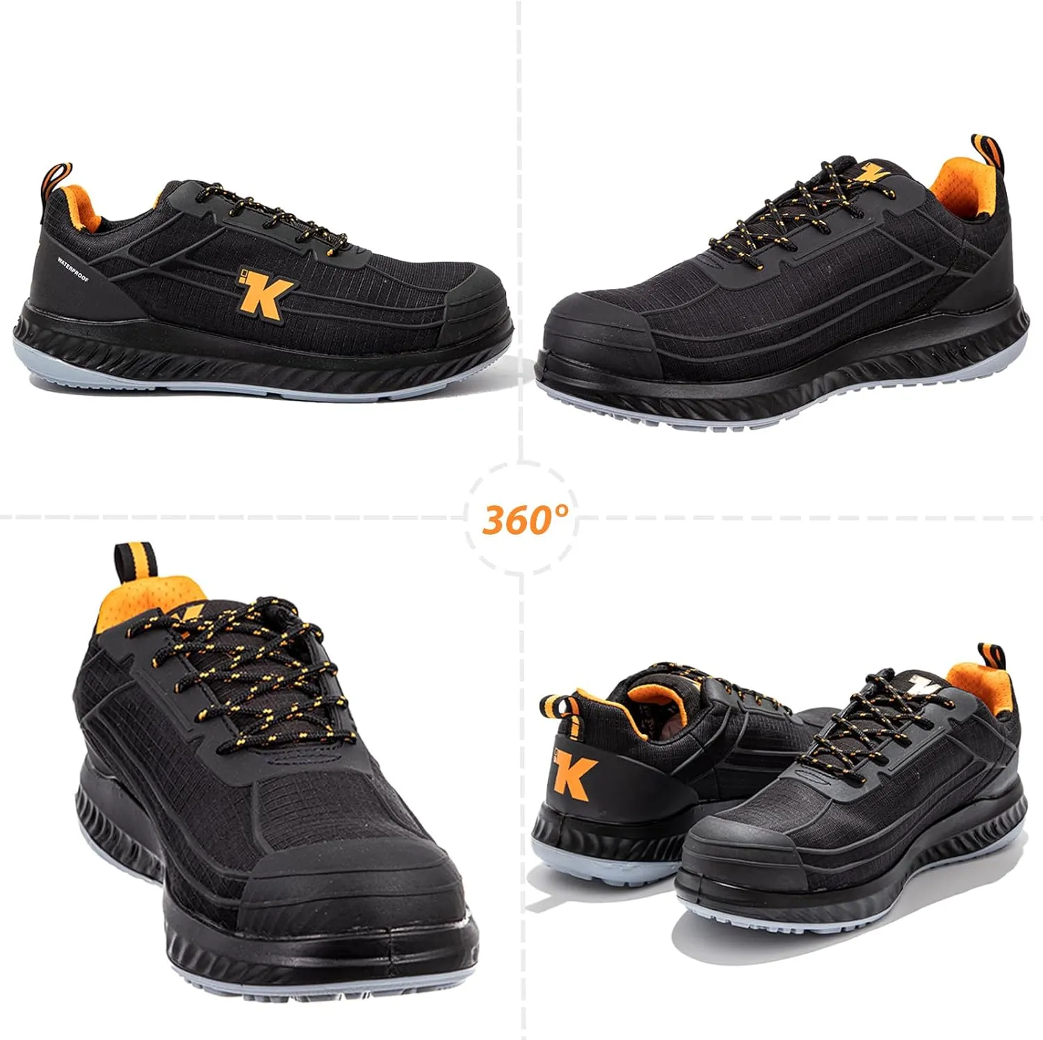 Men's Work & Safety Footwear, 100% Waterproof Composite Toe Electrical Hazard Industrial & Construction Safety Shoes ASTM F2413, Puncture Proof, Slip and Oil Resistant F3445 Work Sneakers