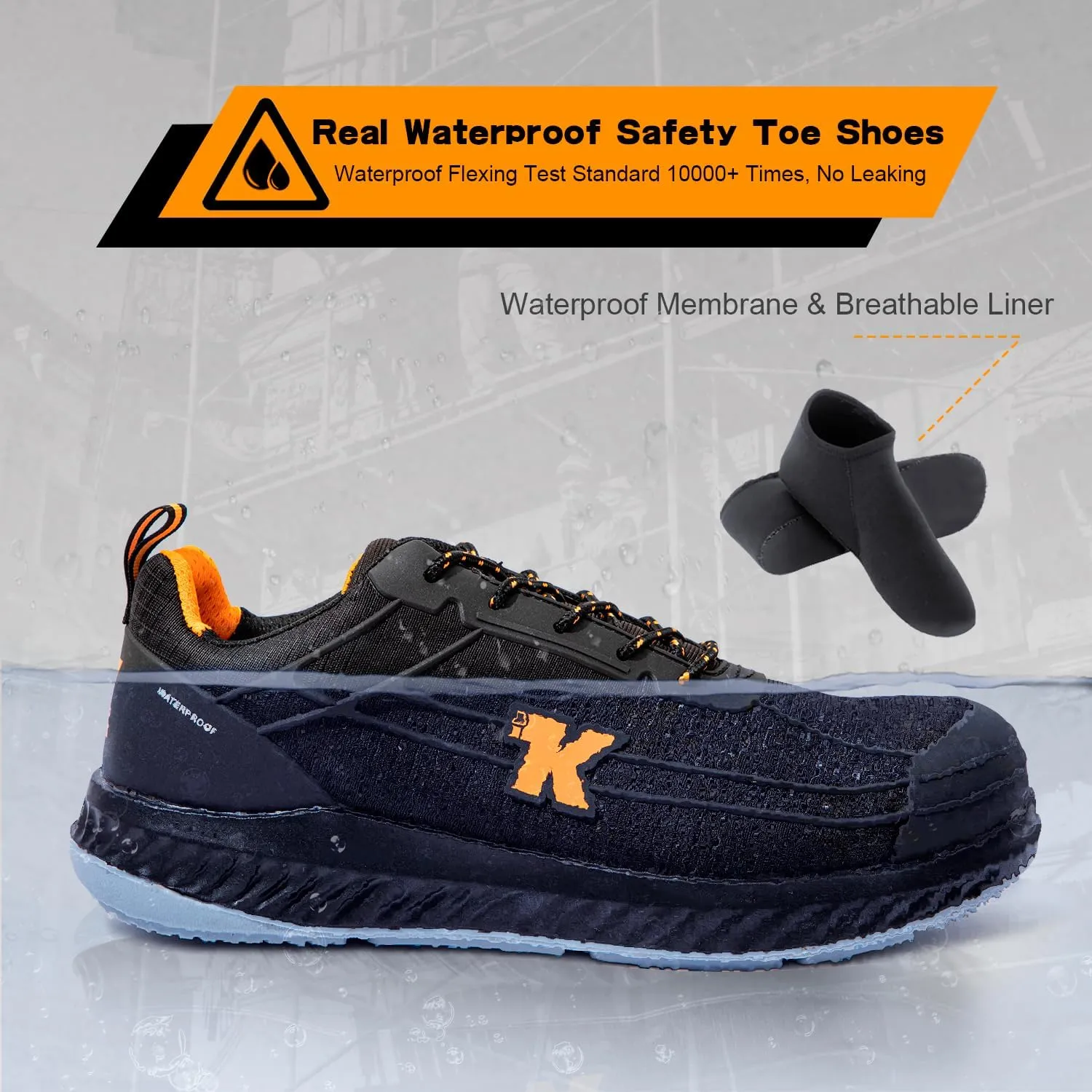 Men's Work & Safety Footwear, 100% Waterproof Composite Toe Electrical Hazard Industrial & Construction Safety Shoes ASTM F2413, Puncture Proof, Slip and Oil Resistant F3445 Work Sneakers