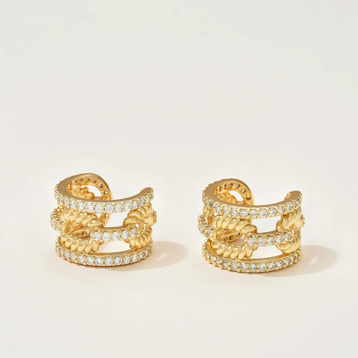 MEVECCO Gold Ear Cuffs 18K Gold Plated Ear Cuff Non Pierced Ears Small Sleeper Simple Minimalist Delicate CZ Cross Ear Cuffs Clip On Earrings for Women