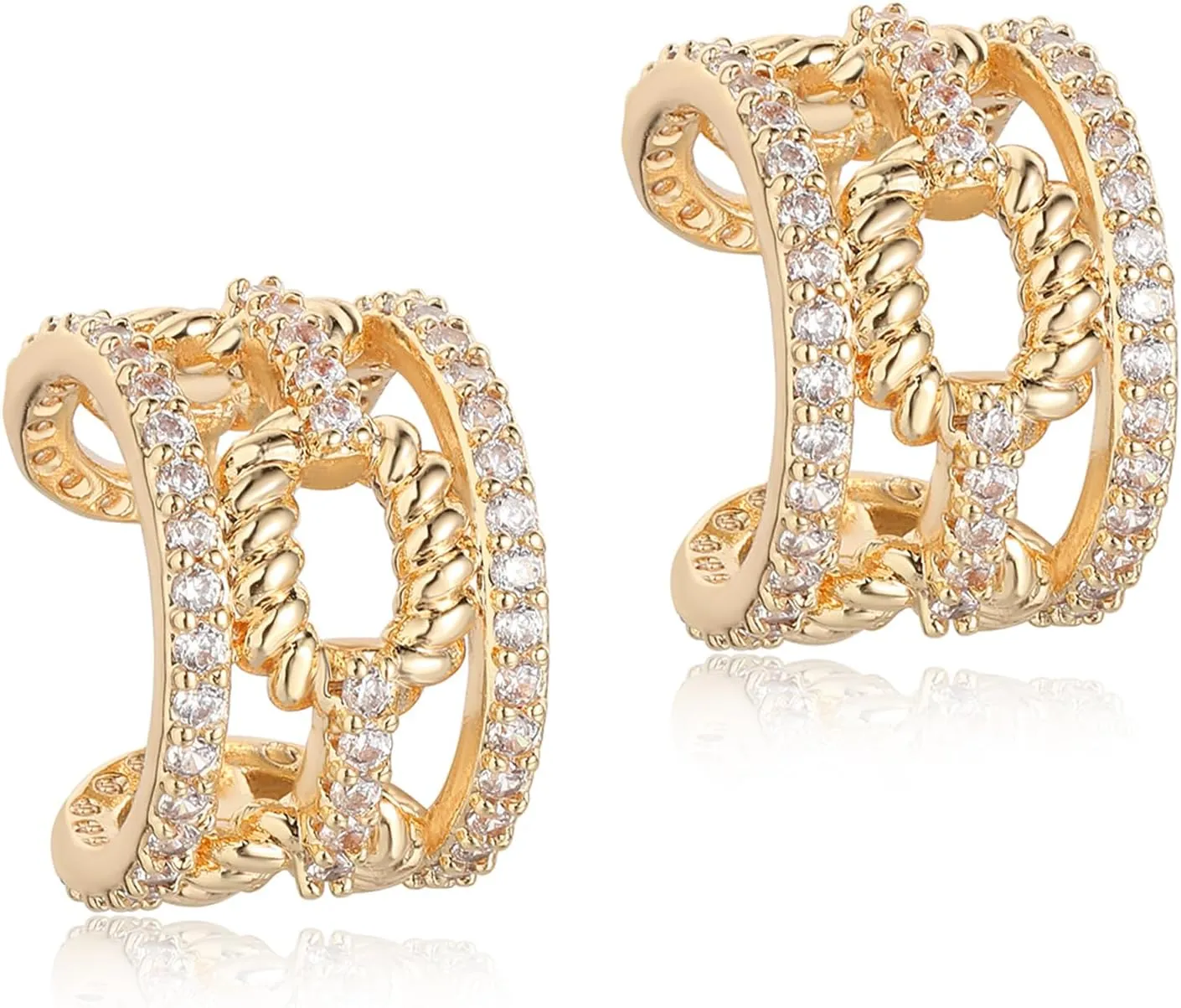 MEVECCO Gold Ear Cuffs 18K Gold Plated Ear Cuff Non Pierced Ears Small Sleeper Simple Minimalist Delicate CZ Cross Ear Cuffs Clip On Earrings for Women