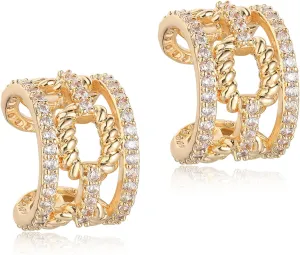 MEVECCO Gold Ear Cuffs 18K Gold Plated Ear Cuff Non Pierced Ears Small Sleeper Simple Minimalist Delicate CZ Cross Ear Cuffs Clip On Earrings for Women