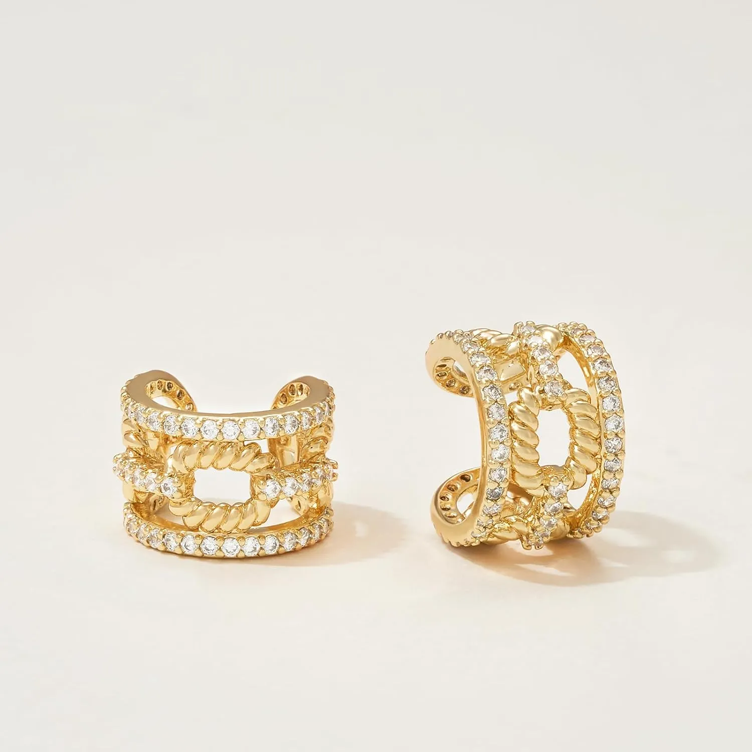 MEVECCO Gold Ear Cuffs 18K Gold Plated Ear Cuff Non Pierced Ears Small Sleeper Simple Minimalist Delicate CZ Cross Ear Cuffs Clip On Earrings for Women