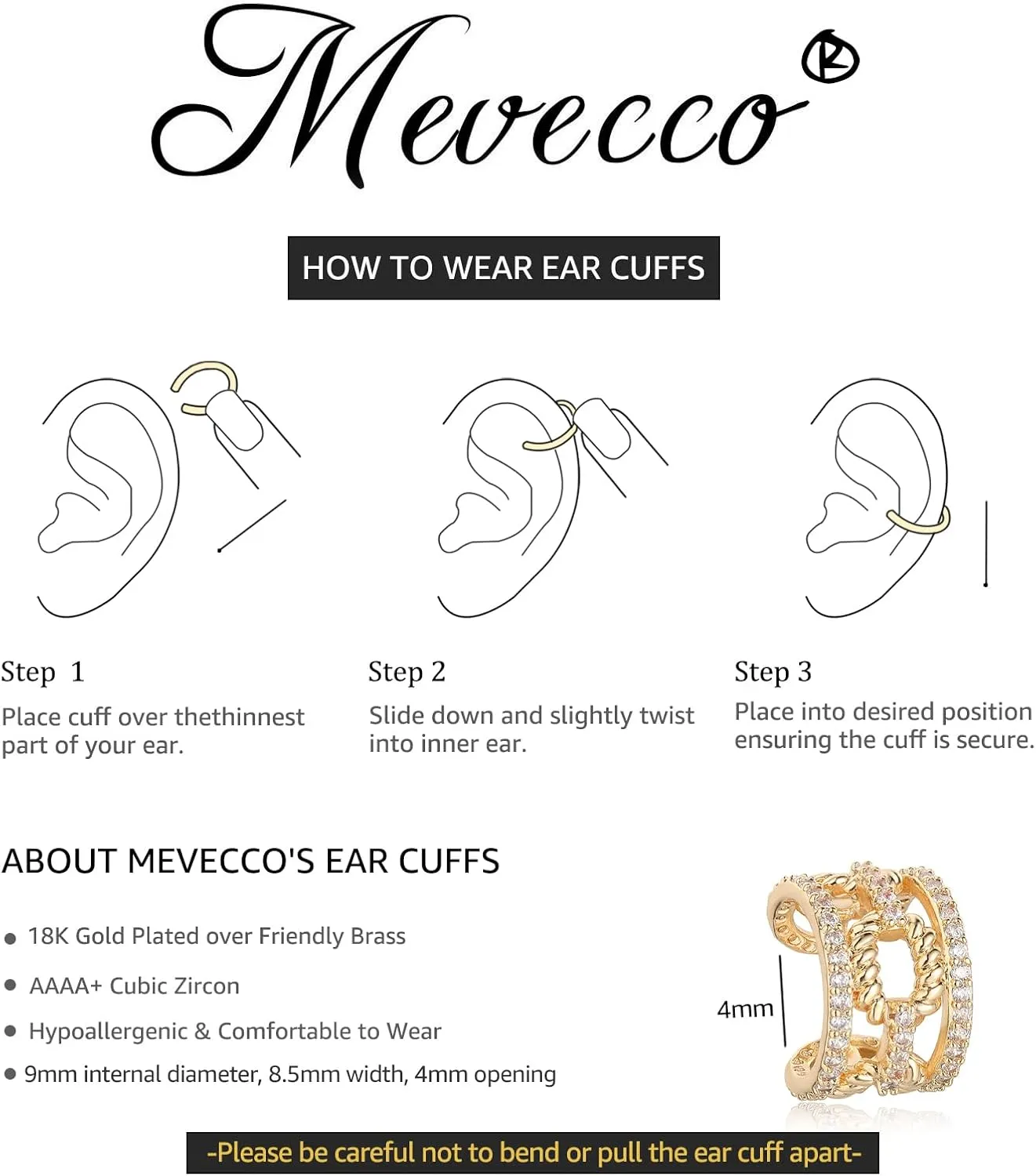 MEVECCO Gold Ear Cuffs 18K Gold Plated Ear Cuff Non Pierced Ears Small Sleeper Simple Minimalist Delicate CZ Cross Ear Cuffs Clip On Earrings for Women