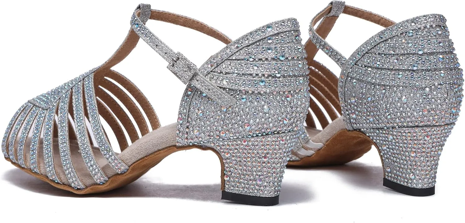 Minishion T-Strap Dance Heel Rhinestones Wedding Sandals Shoes