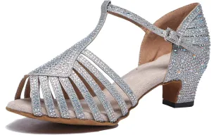 Minishion T-Strap Dance Heel Rhinestones Wedding Sandals Shoes