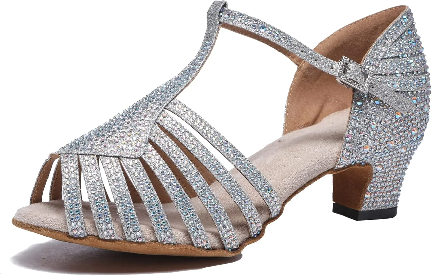 Minishion T-Strap Dance Heel Rhinestones Wedding Sandals Shoes