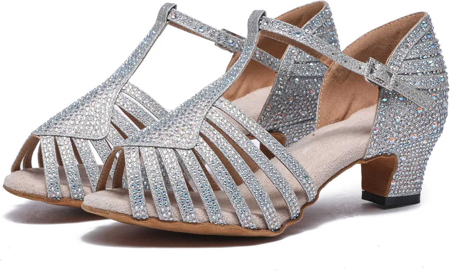 Minishion T-Strap Dance Heel Rhinestones Wedding Sandals Shoes