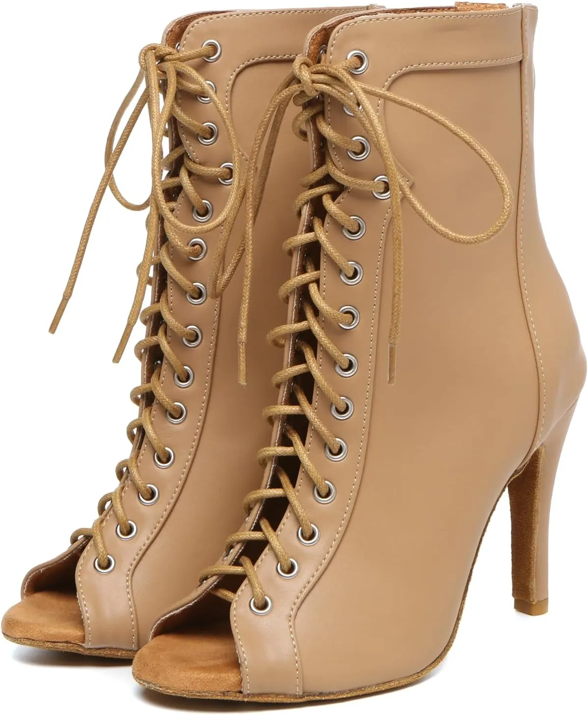 Minishion Womens Ballroom Dance Boot Lace-Up Peep Toe Prom Ankle Sandals Shoes