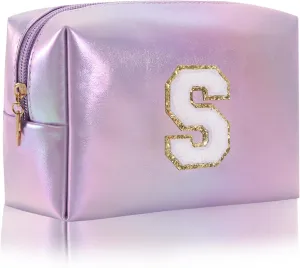 Monogrammed Gift for Women Girls,Personalized Initial Cosmetic Bag Preppy Makeup Bag with Zipper,Cute Makeup Pouch, Waterproof Toiletry Bag,Personalized Gift for GirlBridesmaids (Letter-S)