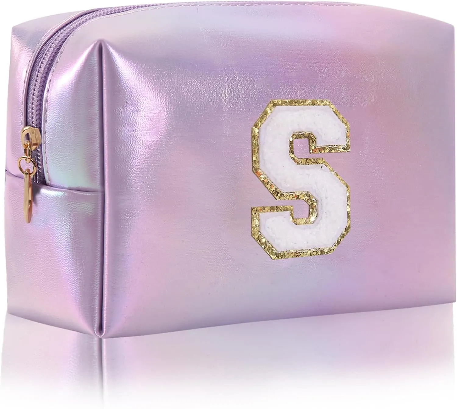 Monogrammed Gift for Women Girls,Personalized Initial Cosmetic Bag Preppy Makeup Bag with Zipper,Cute Makeup Pouch, Waterproof Toiletry Bag,Personalized Gift for GirlBridesmaids (Letter-S)
