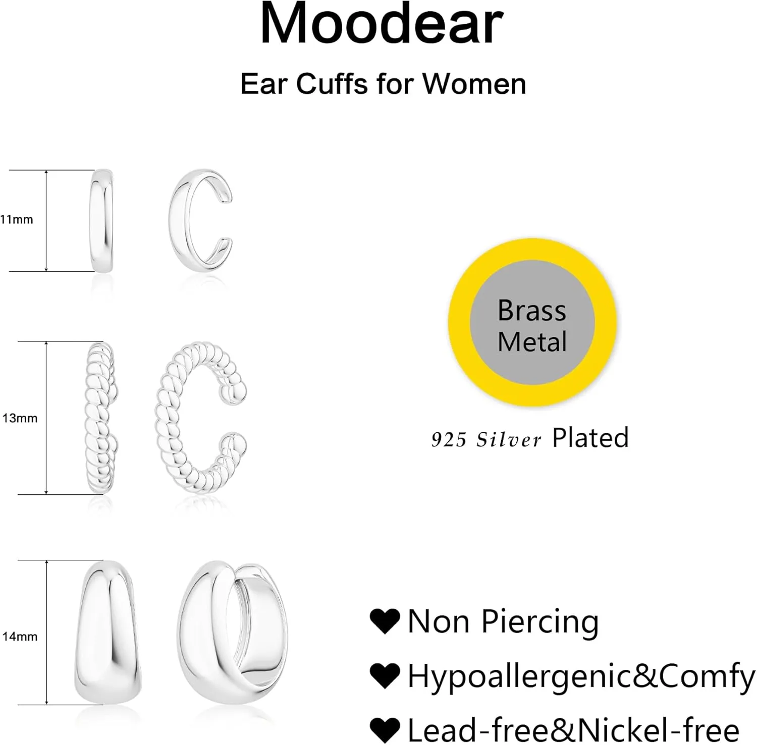 Moodear 3Pcs Chunky/Thin Ear Cuffs Non Piercing for Women - Dainty 14K Gold Plated Cuff Earring Trendy Cubic Zirconia Ear Cuff for Women Cartilage Jewelry Gift