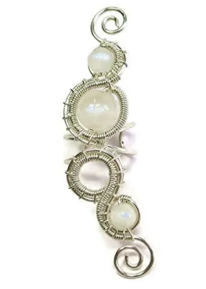 Moonstone and Sterling Silver Large Woven Gemstone Ear Cuff