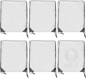 MR.R 13x17 inch 6 Pieces Sublimation Blanks Reusable Polyester Drawstring Backpack Bags, Storage Bags with Drawstrings for Heat Transfer Printing,White Color