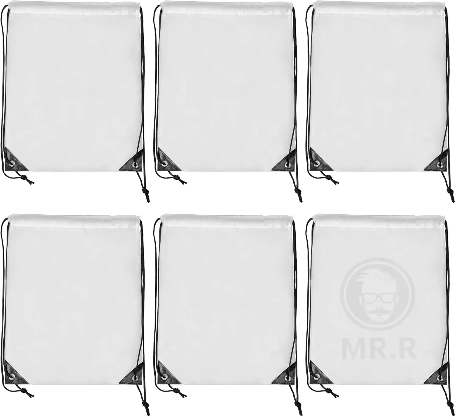 MR.R 13x17 inch 6 Pieces Sublimation Blanks Reusable Polyester Drawstring Backpack Bags, Storage Bags with Drawstrings for Heat Transfer Printing,White Color