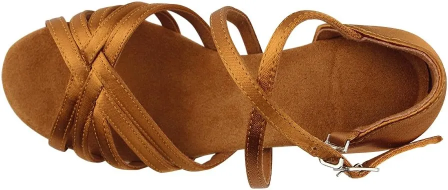 MSMAX Girls Latin Dance Shoe Low Heel Salsa Dancing Sandals for Women