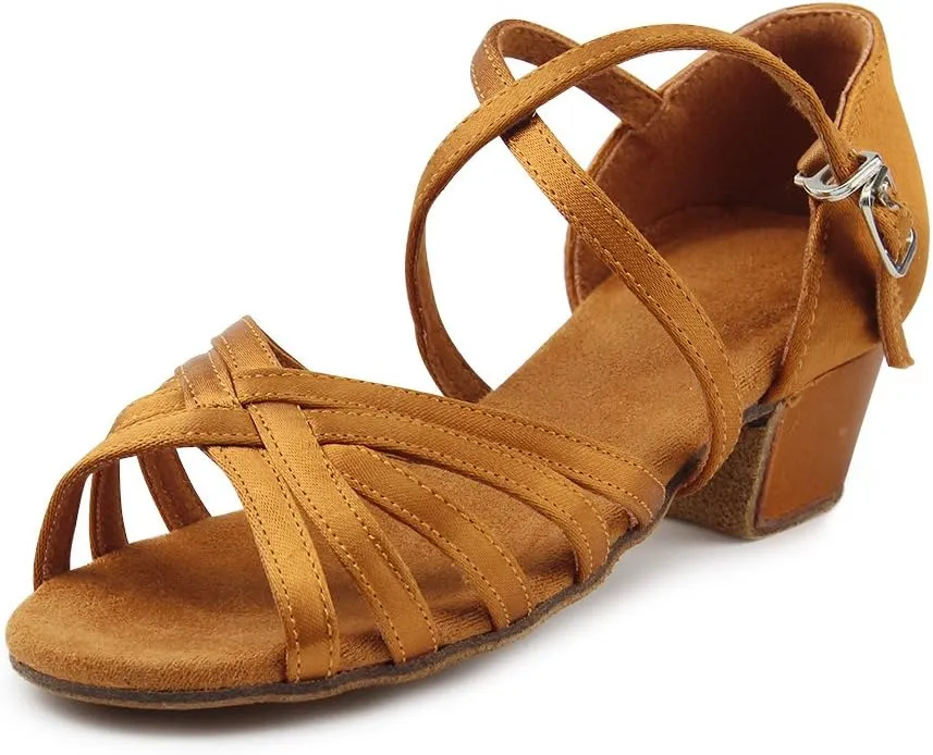 MSMAX Girls Latin Dance Shoe Low Heel Salsa Dancing Sandals for Women