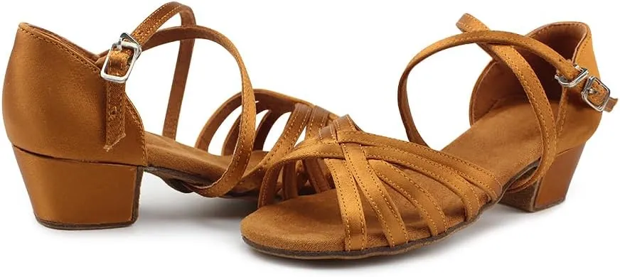 MSMAX Girls Latin Dance Shoe Low Heel Salsa Dancing Sandals for Women