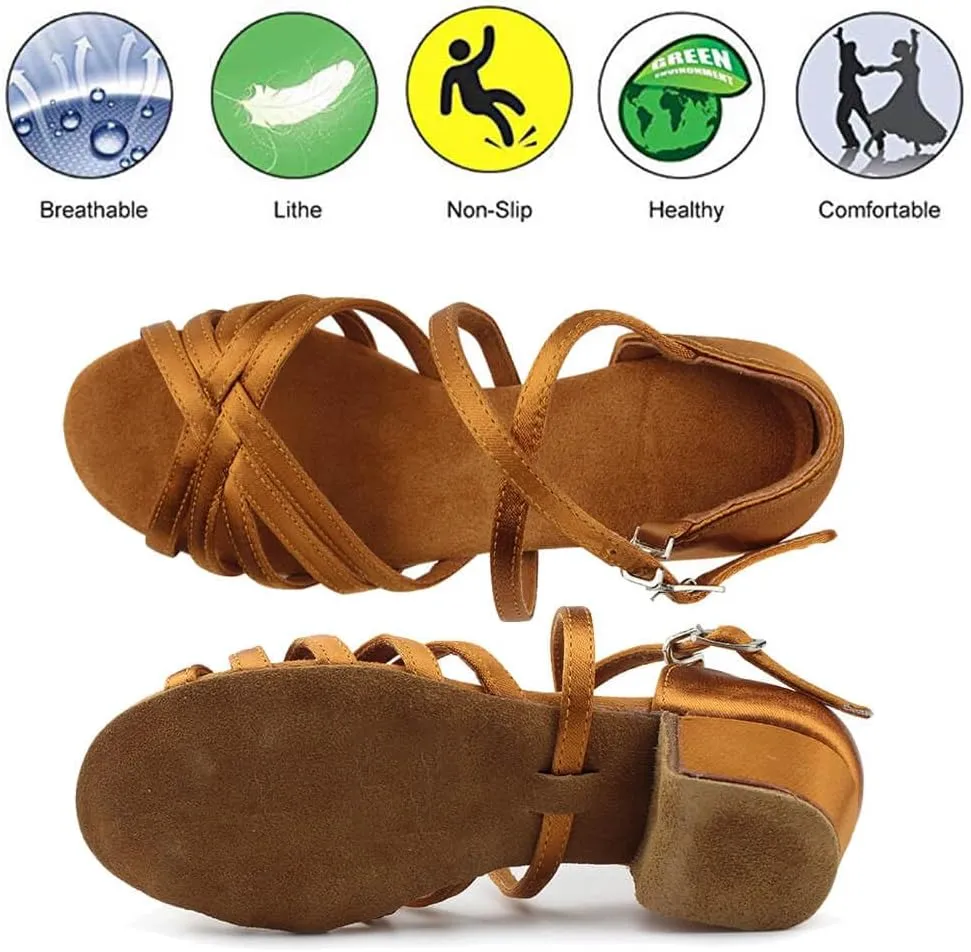 MSMAX Girls Latin Dance Shoe Low Heel Salsa Dancing Sandals for Women