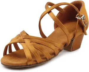 MSMAX Girls Latin Dance Shoe Low Heel Salsa Dancing Sandals for Women