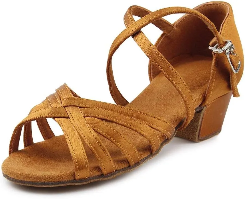 MSMAX Girls Latin Dance Shoe Low Heel Salsa Dancing Sandals for Women