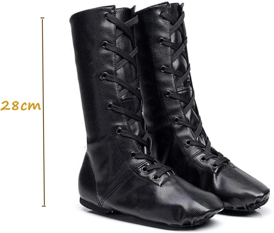 MSMAX Jazz Shoes for Women Black Leather High Top Renaissance Boots for Men