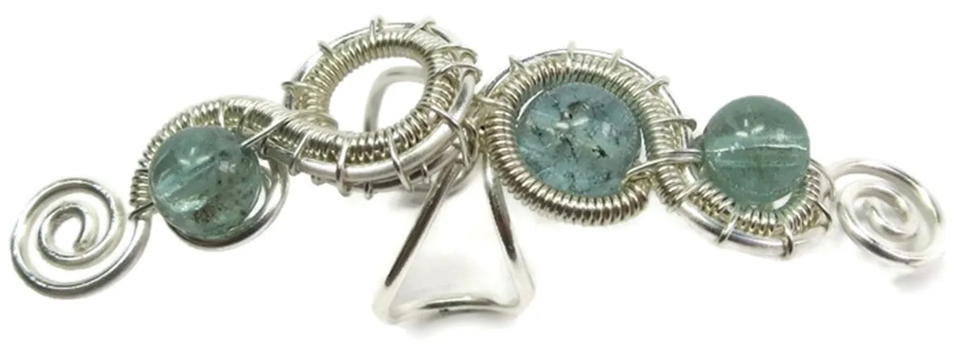 Natural Green Apatite and Sterling Silver Large Woven Gemstone Ear Cuff