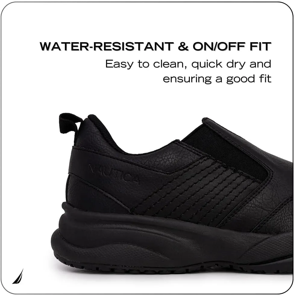 Nautica Slip On Black Non Slip Work Shoes, Safety Water Resistant Chef Kitchen Trabajo Zapatos Restaurant or Food Service Sneakers - Comfortable and Lightweight for Men and Women