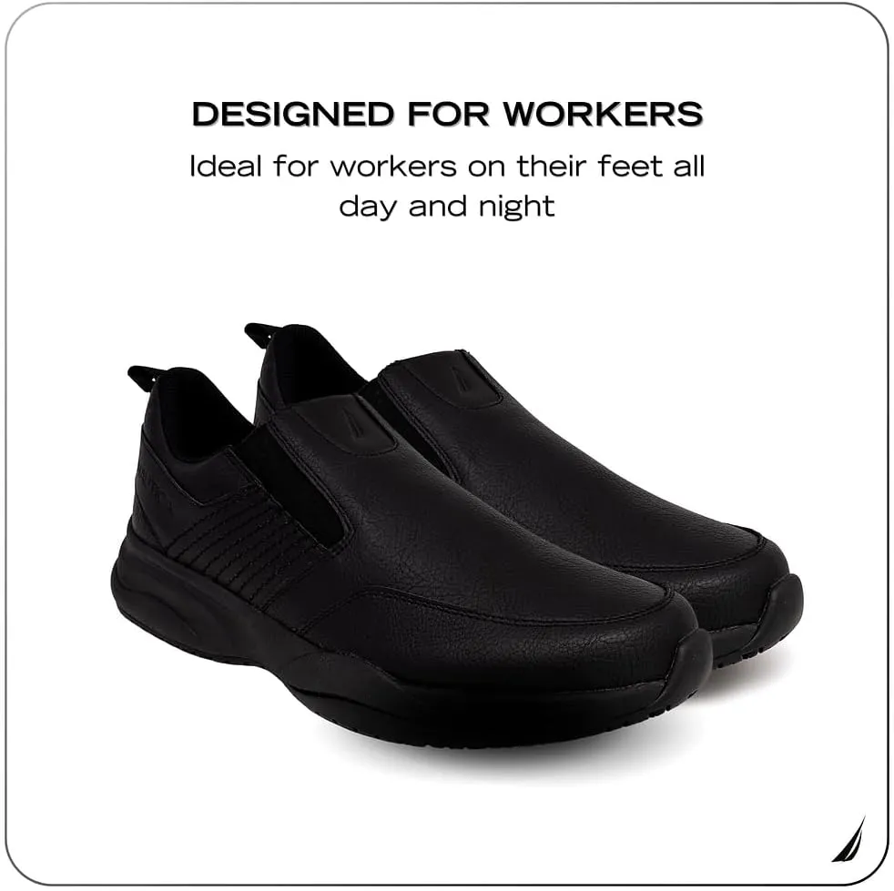 Nautica Slip On Black Non Slip Work Shoes, Safety Water Resistant Chef Kitchen Trabajo Zapatos Restaurant or Food Service Sneakers - Comfortable and Lightweight for Men and Women