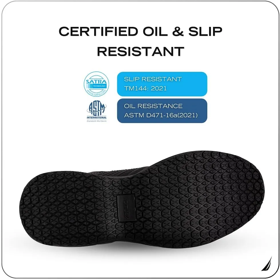 Nautica Slip On Black Non Slip Work Shoes, Safety Water Resistant Chef Kitchen Trabajo Zapatos Restaurant or Food Service Sneakers - Comfortable and Lightweight for Men and Women