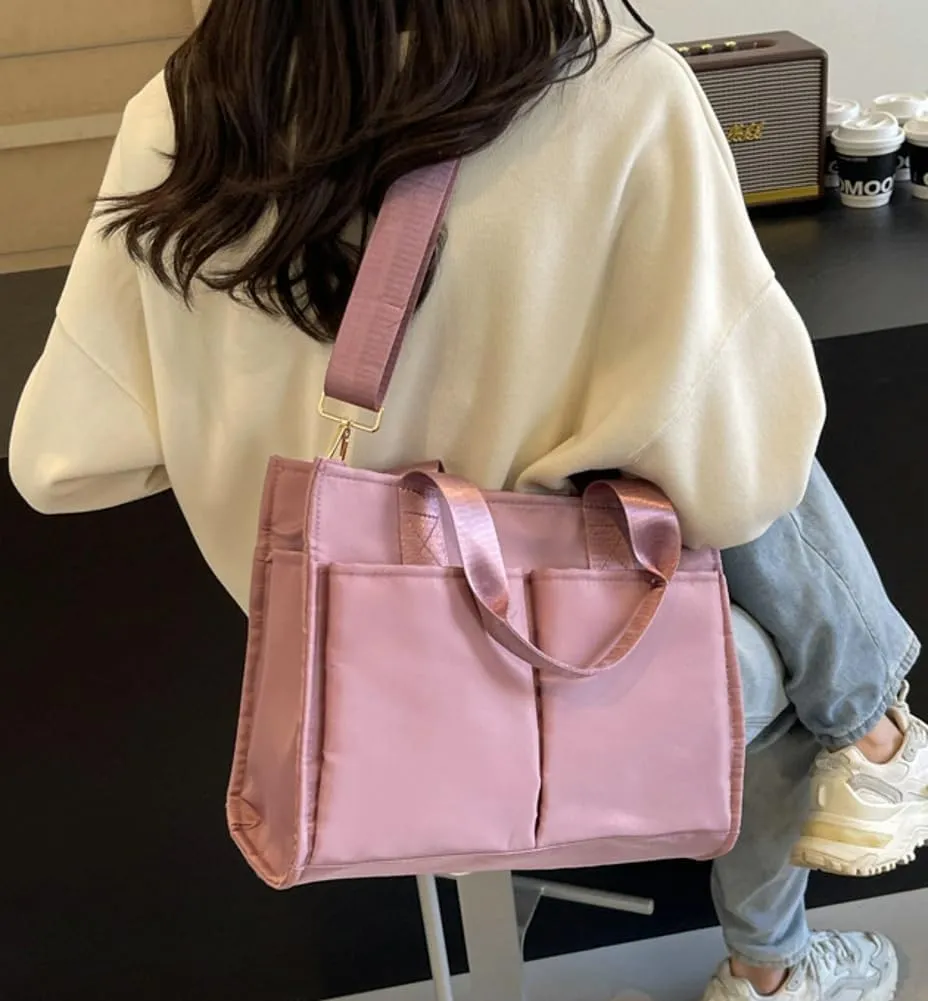 Nylon Women Tote Bag Canvas Retro Multi-pockets Shoulder Crossbody Purse Large Capacity Travel Bag Satchel Hobo Handbags