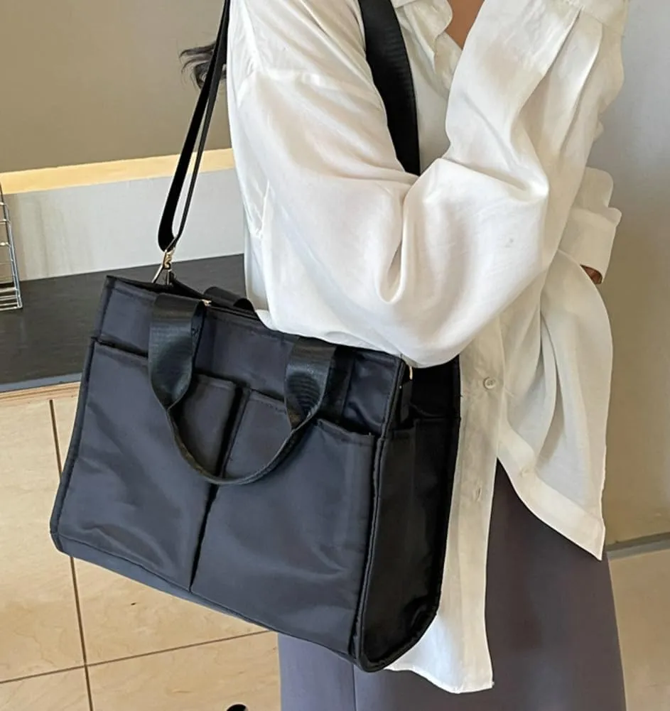 Nylon Women Tote Bag Canvas Retro Multi-pockets Shoulder Crossbody Purse Large Capacity Travel Bag Satchel Hobo Handbags