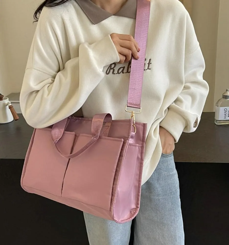 Nylon Women Tote Bag Canvas Retro Multi-pockets Shoulder Crossbody Purse Large Capacity Travel Bag Satchel Hobo Handbags