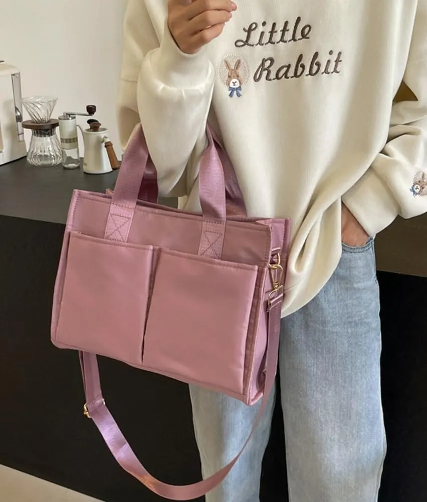 Nylon Women Tote Bag Canvas Retro Multi-pockets Shoulder Crossbody Purse Large Capacity Travel Bag Satchel Hobo Handbags