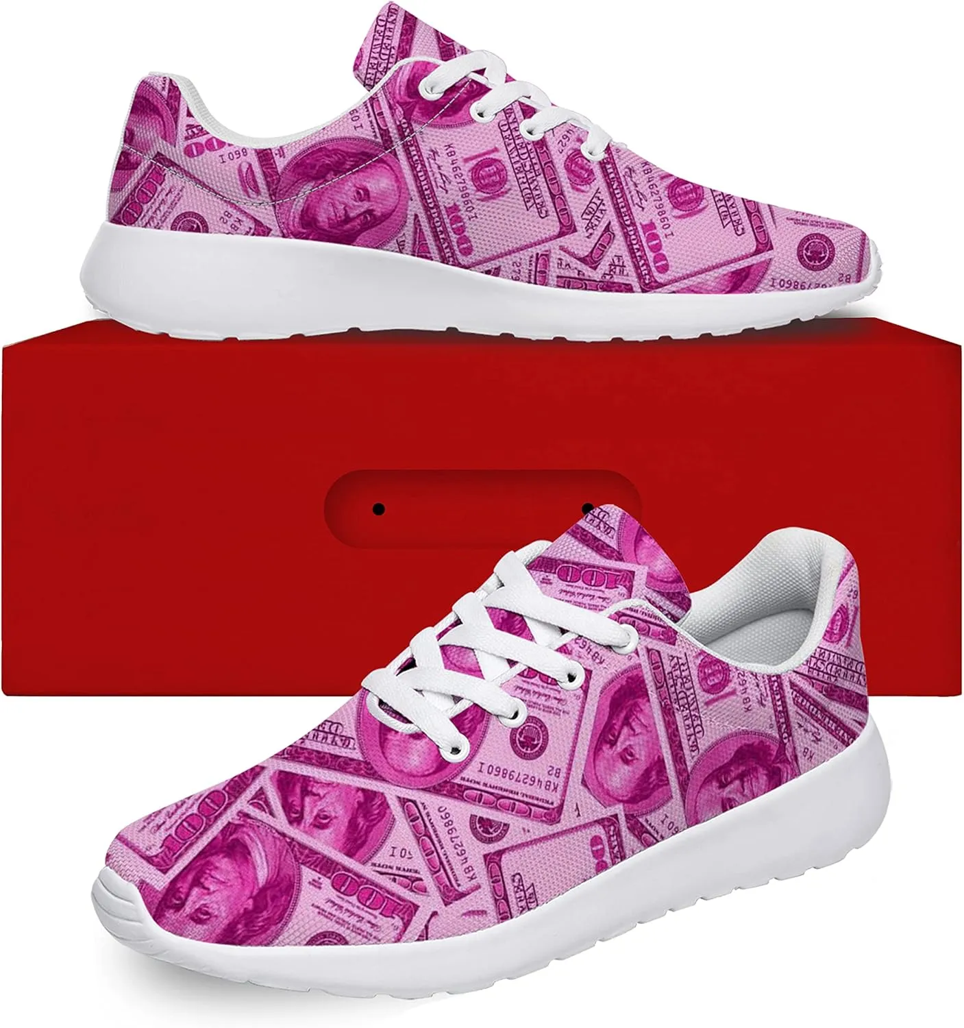 One Hundred Dollar Bill Print Shoes Womens Mens Fashion Sneakers Comfortable Running Tennis Shoes Gifts for Friends