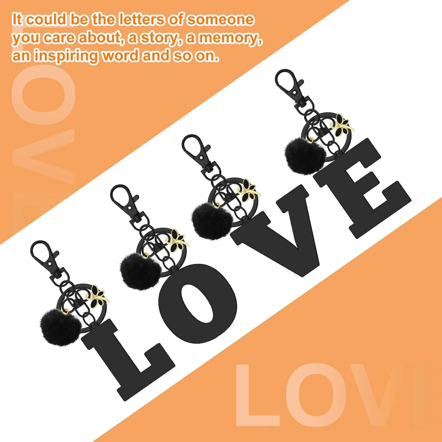 Oubaka Alphabet Initial Letter Keychain Cute Letter Keyring with Dragonfly and Ball Pom for Handbag Car Key Bag Keyring