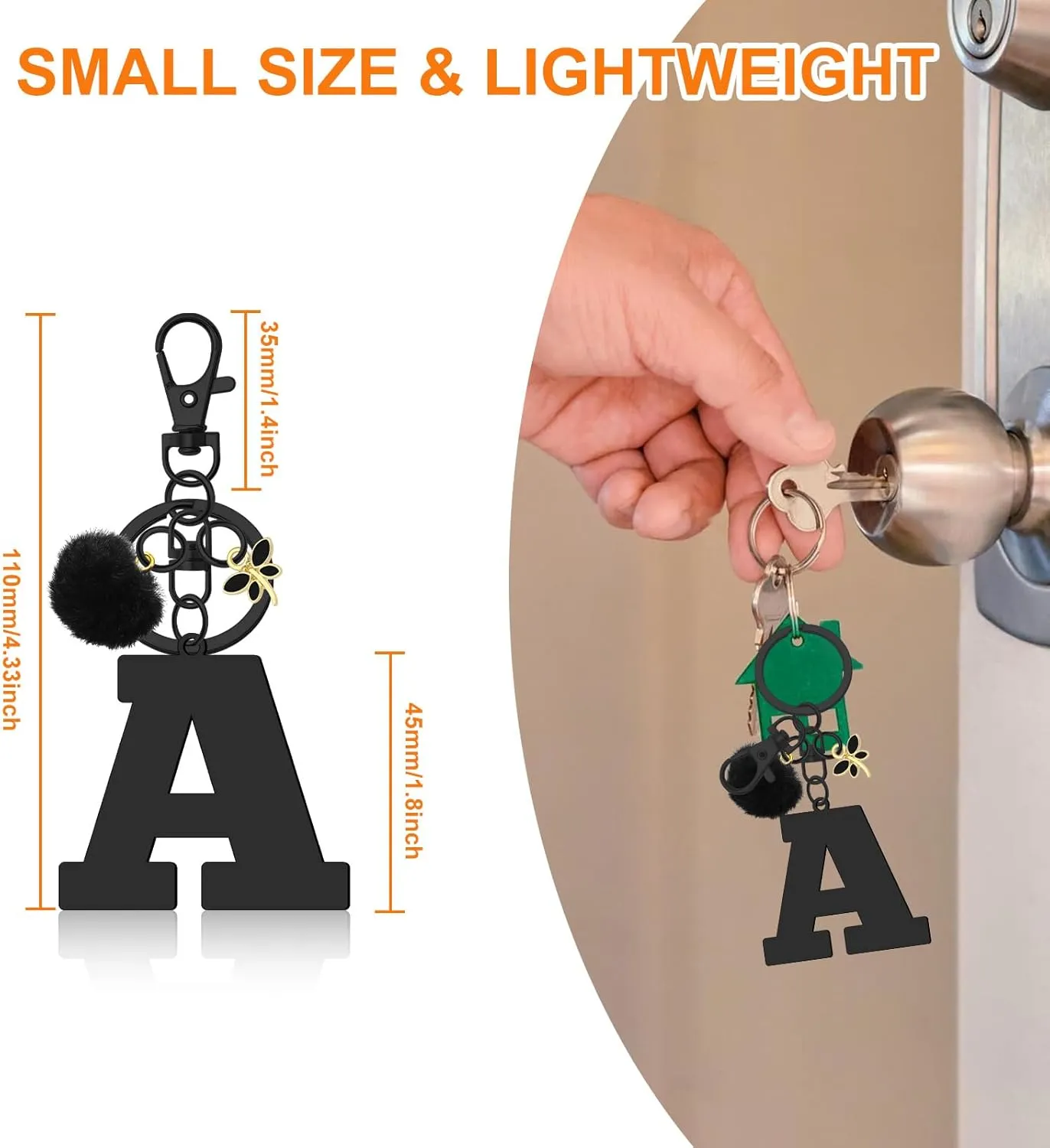 Oubaka Alphabet Initial Letter Keychain Cute Letter Keyring with Dragonfly and Ball Pom for Handbag Car Key Bag Keyring