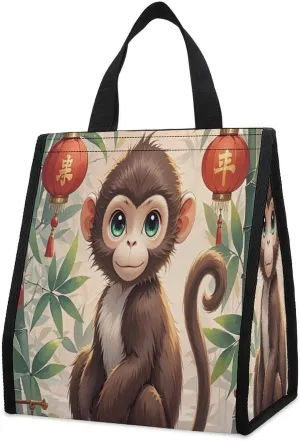 Outdoor Cooler Bags, Chinese Style Monkey Printed Cooler Bag, Insulated Tote Bag, Grocery Tote Bag