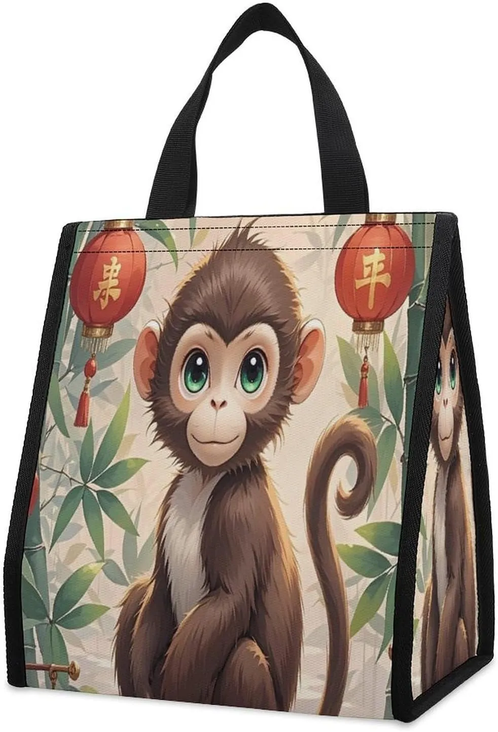 Outdoor Cooler Bags, Chinese Style Monkey Printed Cooler Bag, Insulated Tote Bag, Grocery Tote Bag