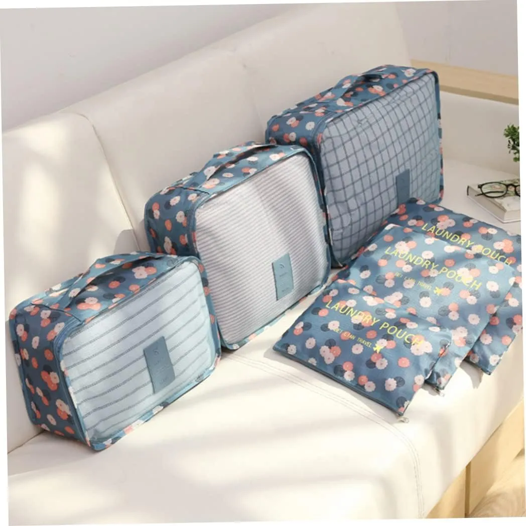 Packing Cubes for Suitcase Travel Luggage Waterproof Bag Cosmetics Toiletries Bag Blue Flowers 6PCS, Travel Essentials
