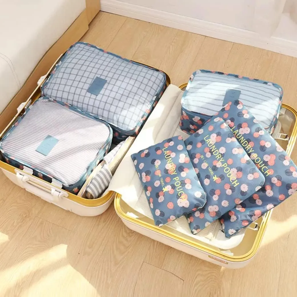 Packing Cubes for Suitcase Travel Luggage Waterproof Bag Cosmetics Toiletries Bag Blue Flowers 6PCS, Travel Essentials