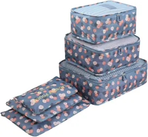 Packing Cubes for Suitcase Travel Luggage Waterproof Bag Cosmetics Toiletries Bag Blue Flowers 6PCS, Travel Essentials