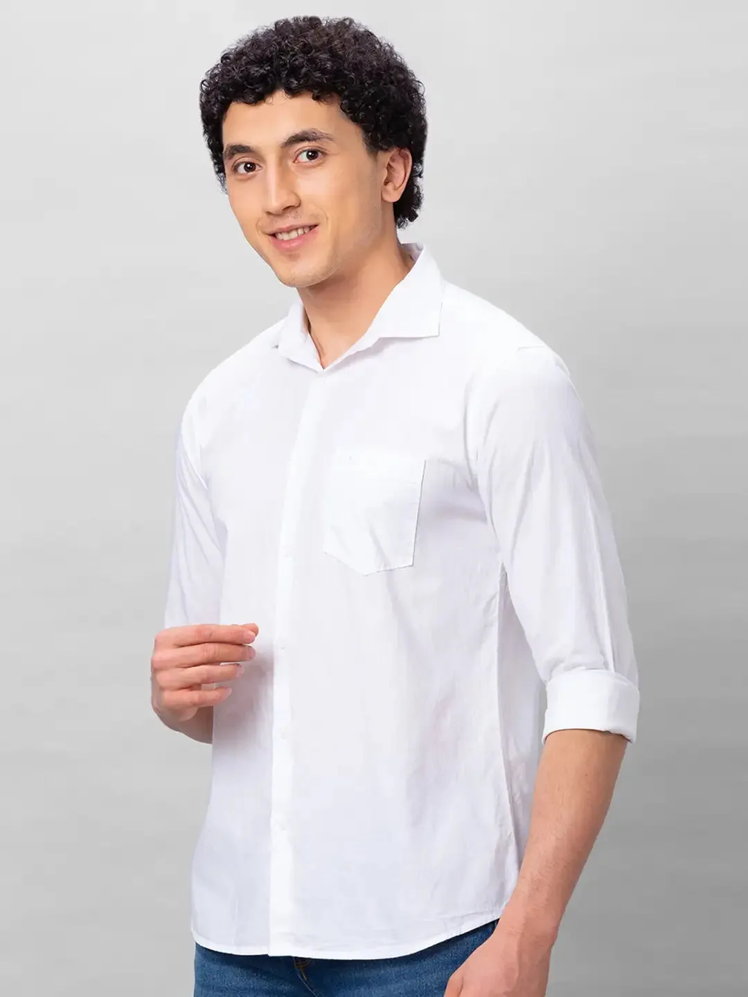 Park Avenue Men White Solid Slim Fit Cotton Shirts