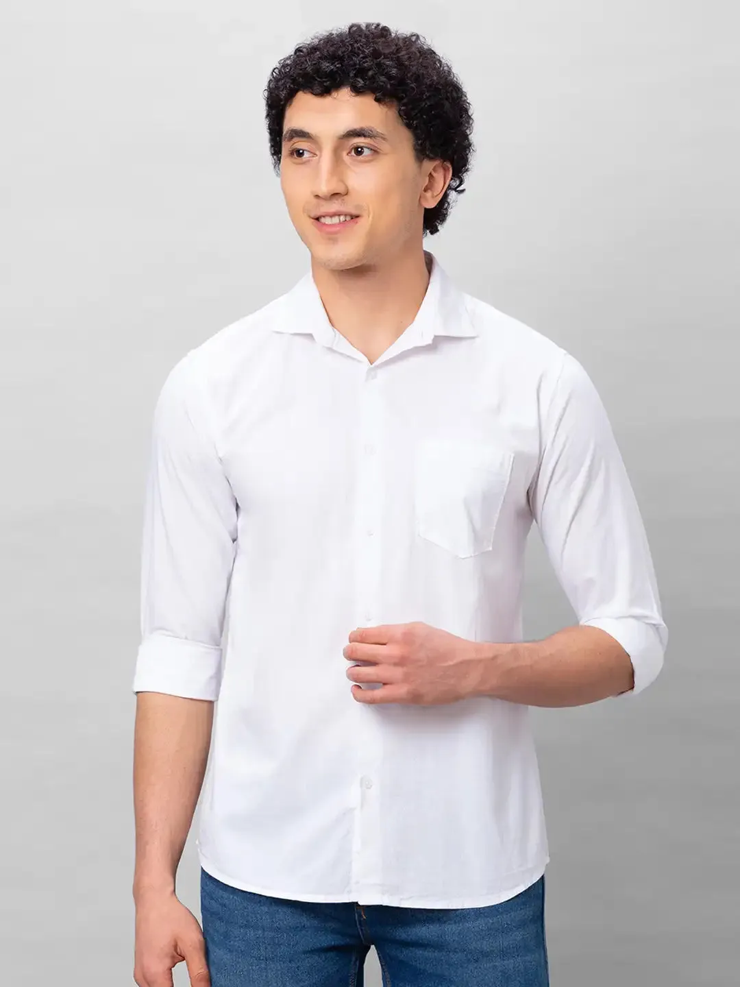 Park Avenue Men White Solid Slim Fit Cotton Shirts